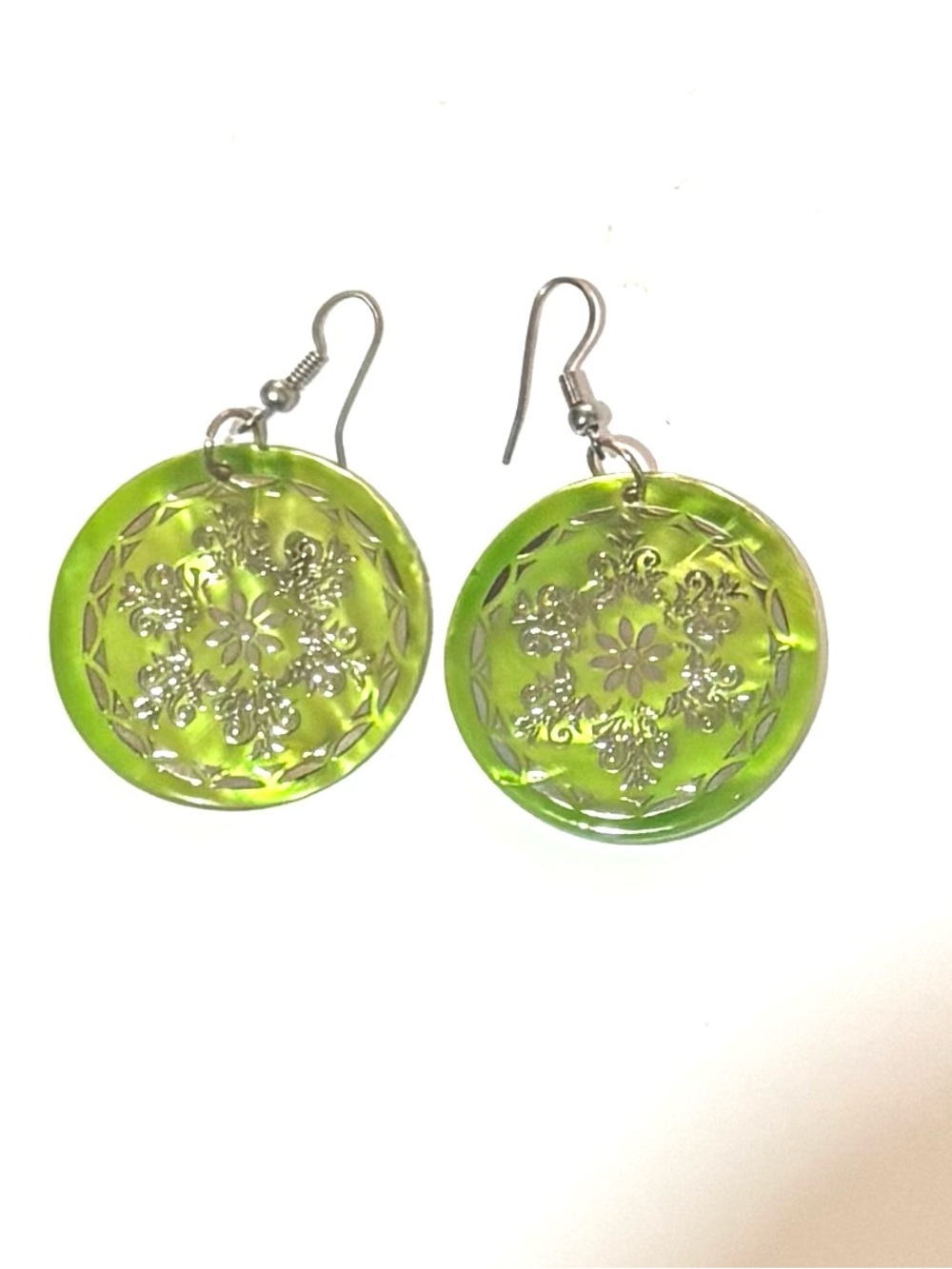 Green Floral Round shells Dangle Earrings - Women Jewelry